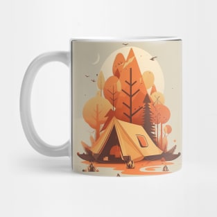 Camping in Tent, Autumm Adventure in the Forest Mug